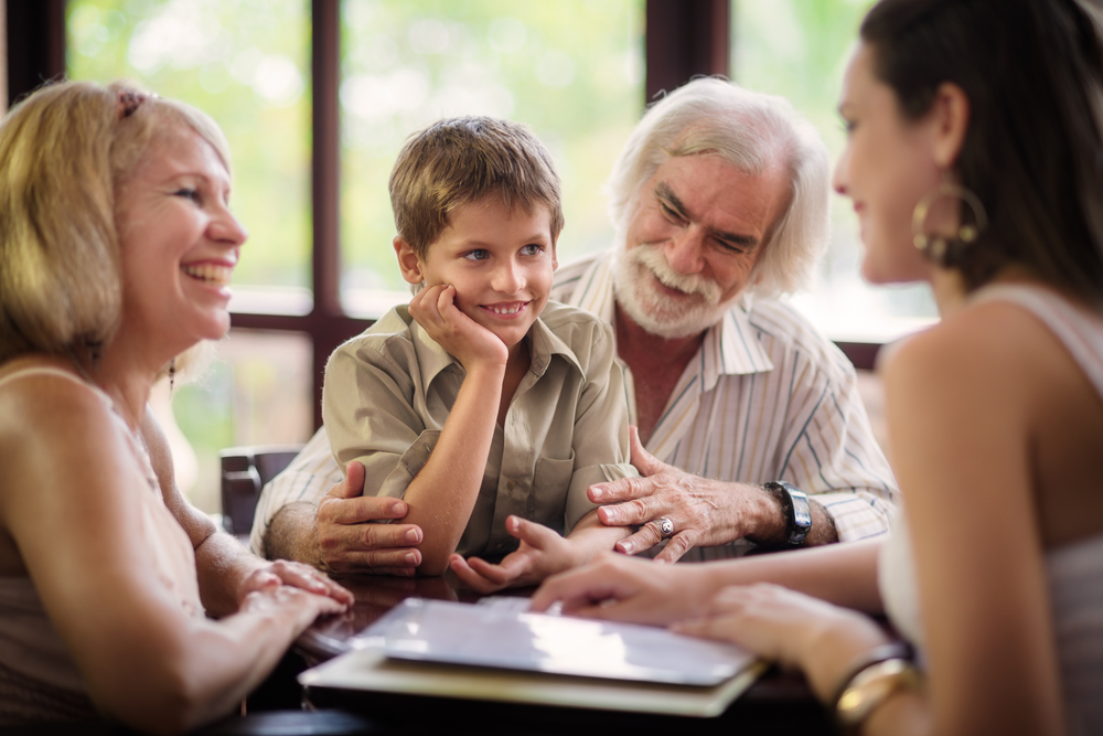 Happy,Family,With,Husband,,Wife,,Child,,Grandfather,And,Grandmother,Choosing